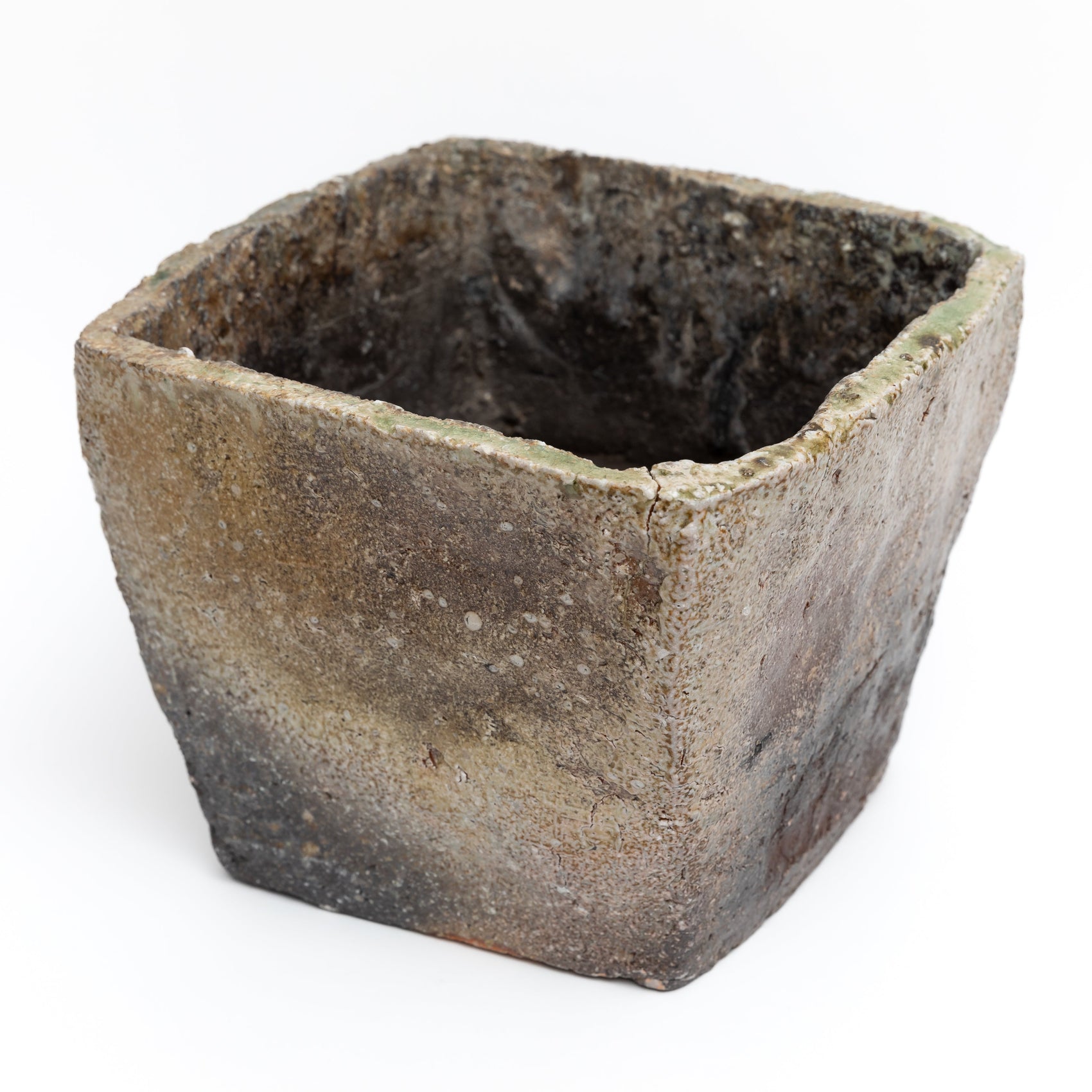 Iga square hanaire mizusashi by Aiko Watanabe angled view