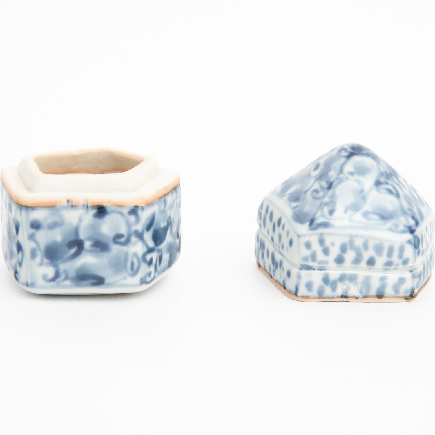 Interior detail of pentagonal porcelain incense container