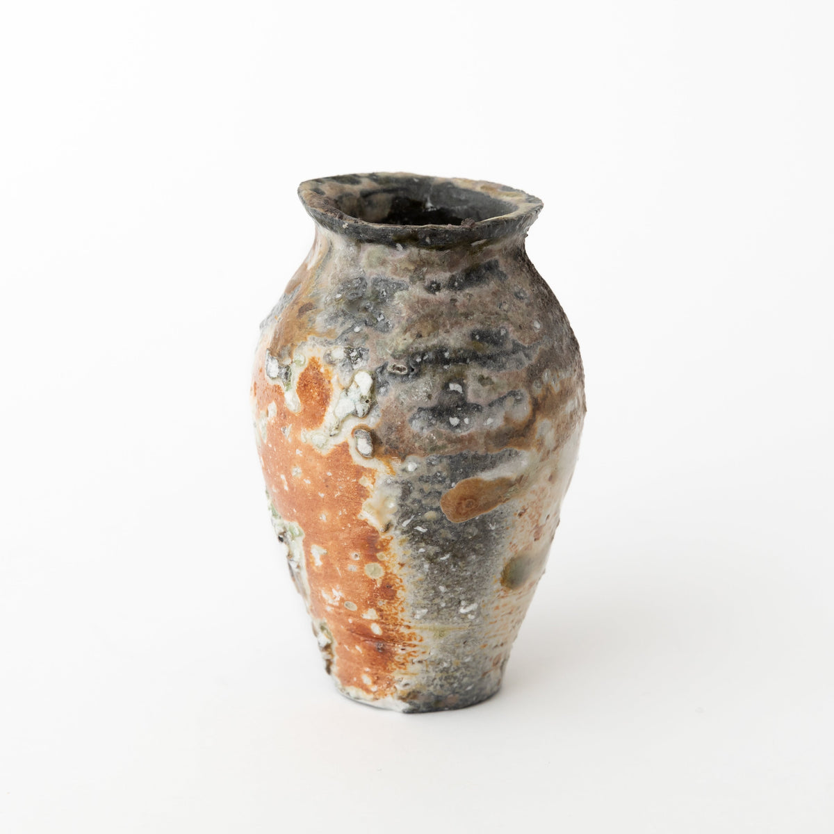 Natural ash glazed wide-mouth tsubo by Kai Tsujimura front alternate view