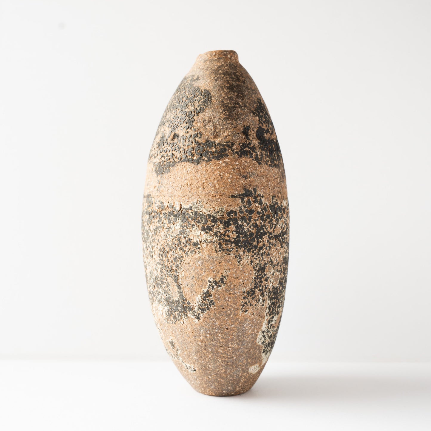 Opposite profile view of the seed-shaped Genkoku HANAIRE ceramic vase by Wataru Myosyu against a clean studio backdrop.