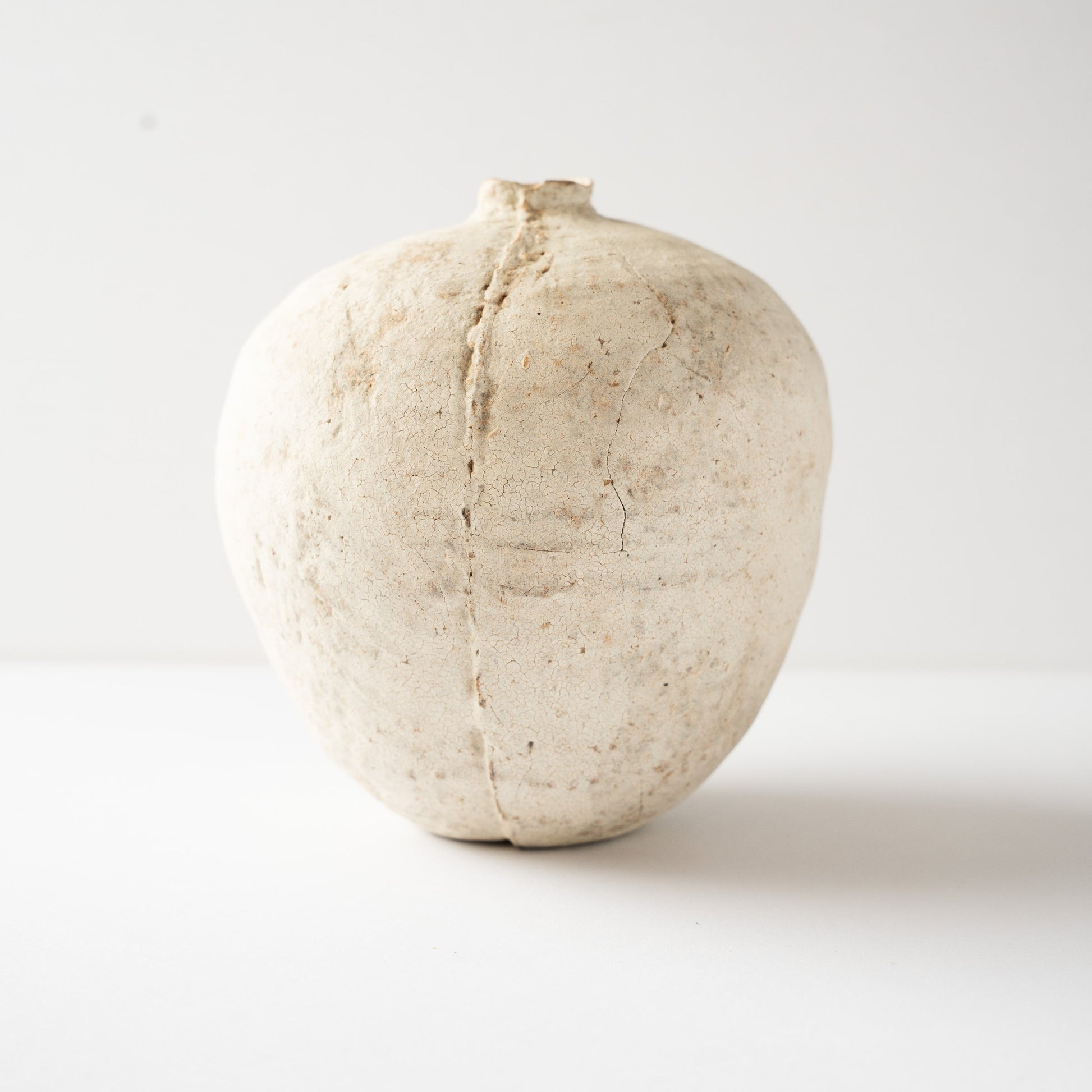 Full view of the Hakkoku Tada ceramic HANAIRE vase by Wataru Myosyu, accentuating its minimalist form and quiet presence against a white studio background.